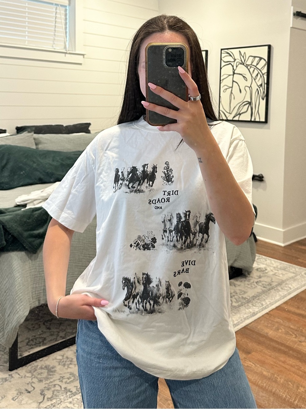 Abercrombie & Fitch Cream Oversized Tee with Black Print